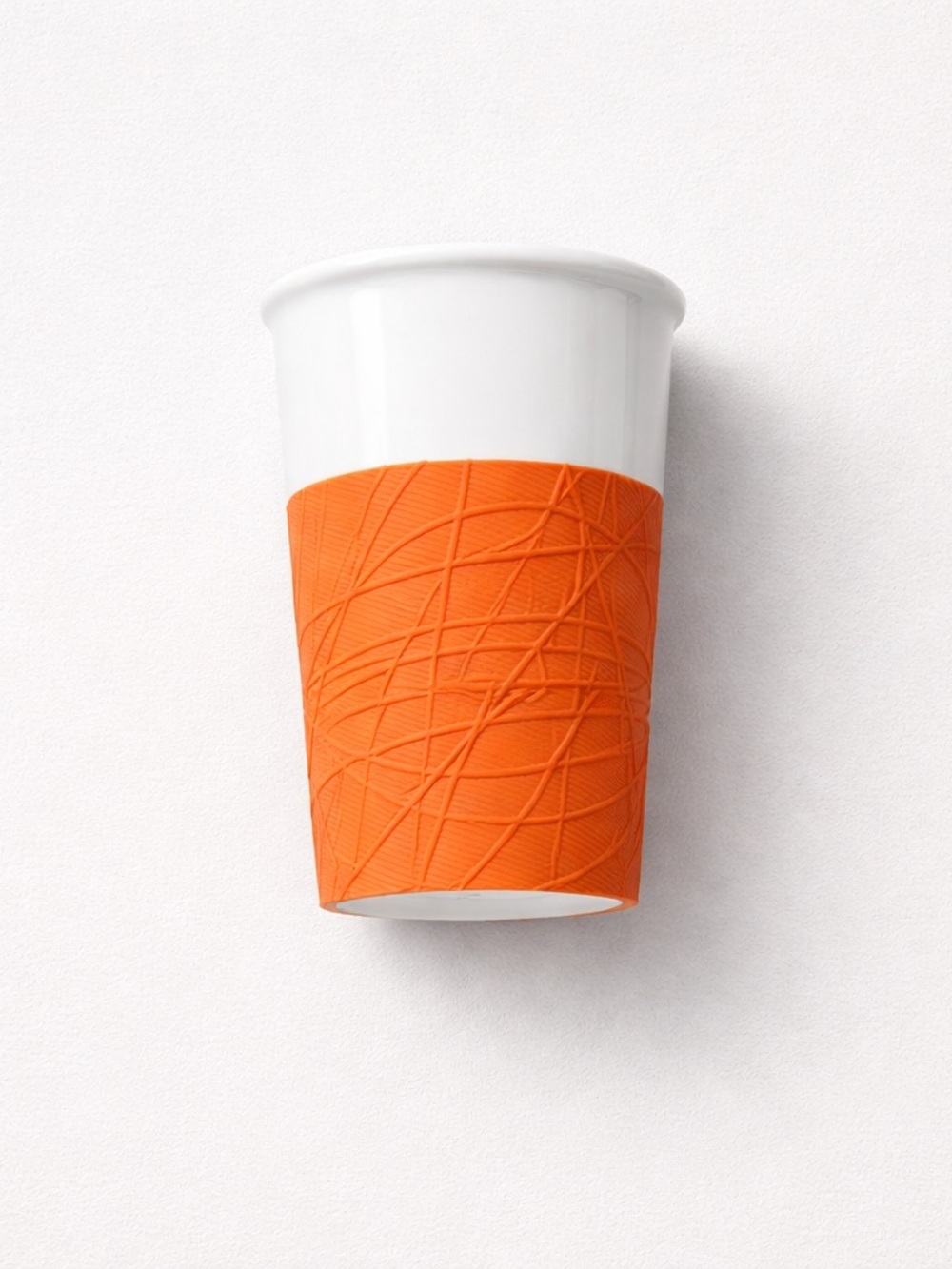 Rare 2013 Starbucks Coffee Mug Ceramic travel mug with orange silicone wrap